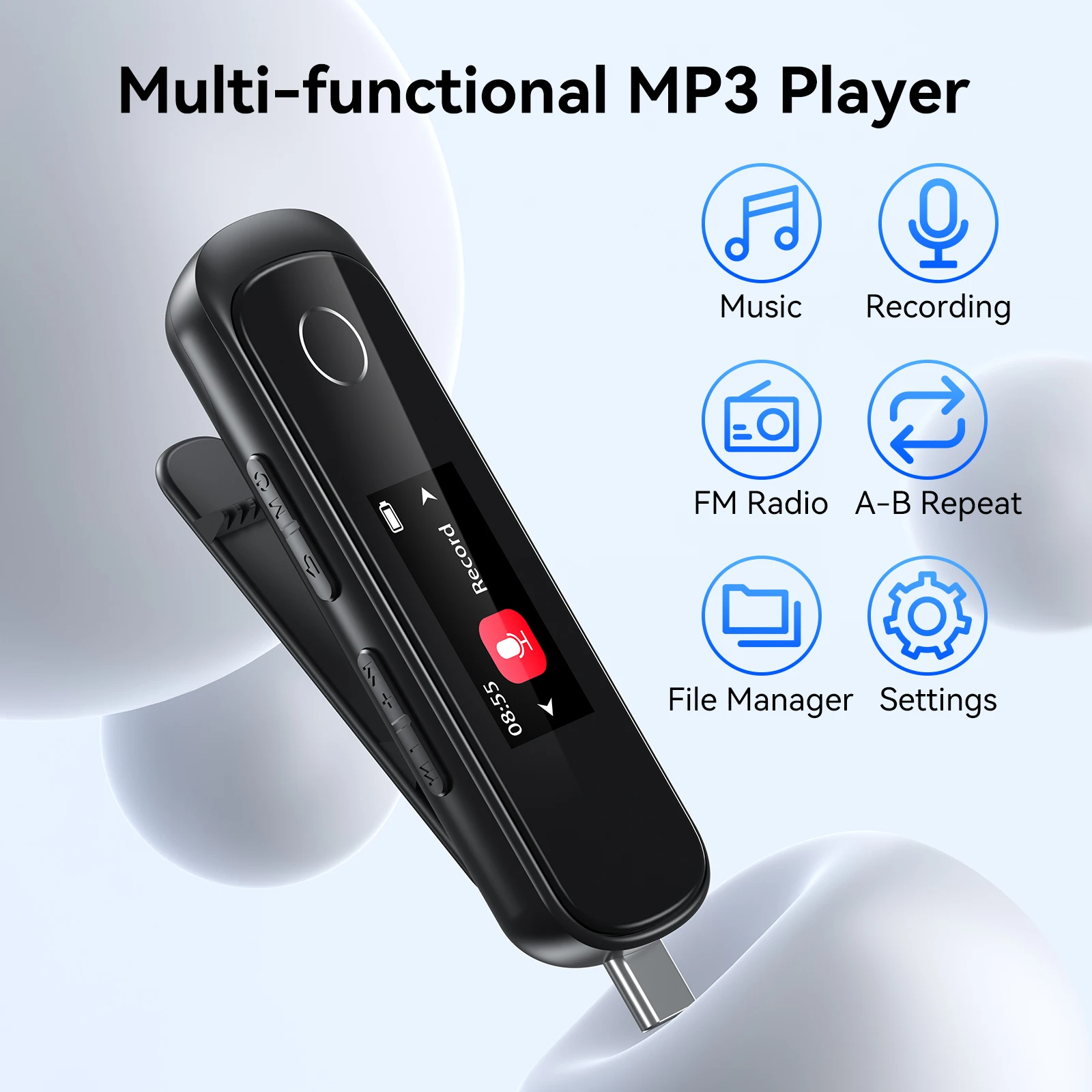 RUIZU 64 ГБ USB MP3-плеер с Bluetooth, Type-C и USB-плеер с зажимом, FM-радио, записью, поддержкой подключения мобильного телефона