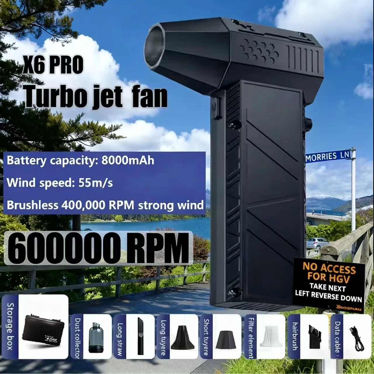 

X6 Pro Турбореактивный вентилятор 600000 об/мин, бесщеточный, 8000 мАч, мощный снегоочиститель, высокоскоростной пылесборник, мини-турбоструйный вентилятор, ручной вентилятор