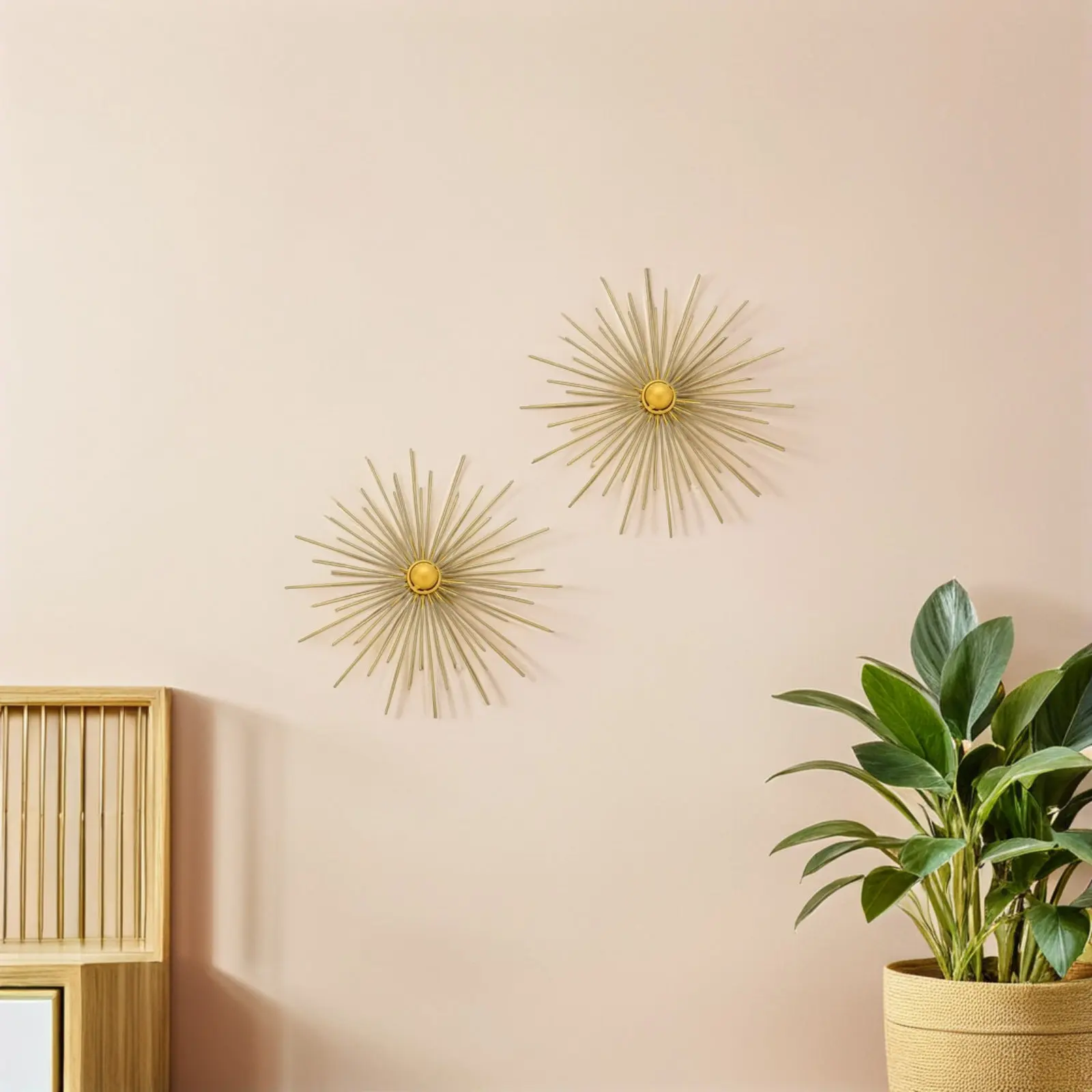 3Pcs Metal Floral Wall Decor Gold Sunburst Art Sunburst Wall Hanging Set Contemporary Abstract Dandelion Sea Urchin Design