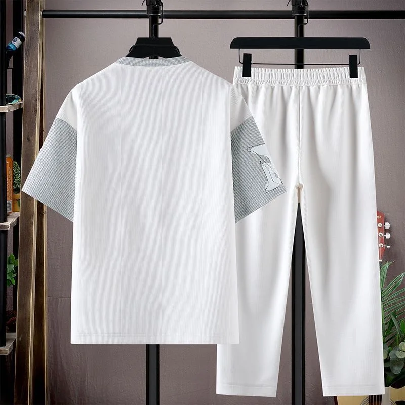 Summer Fashion Trendy Printed Short Sleeve T-Shirt Sports Set Men's Casual Loose Breathable High Quality Plus Size Two-Piece Set view 3