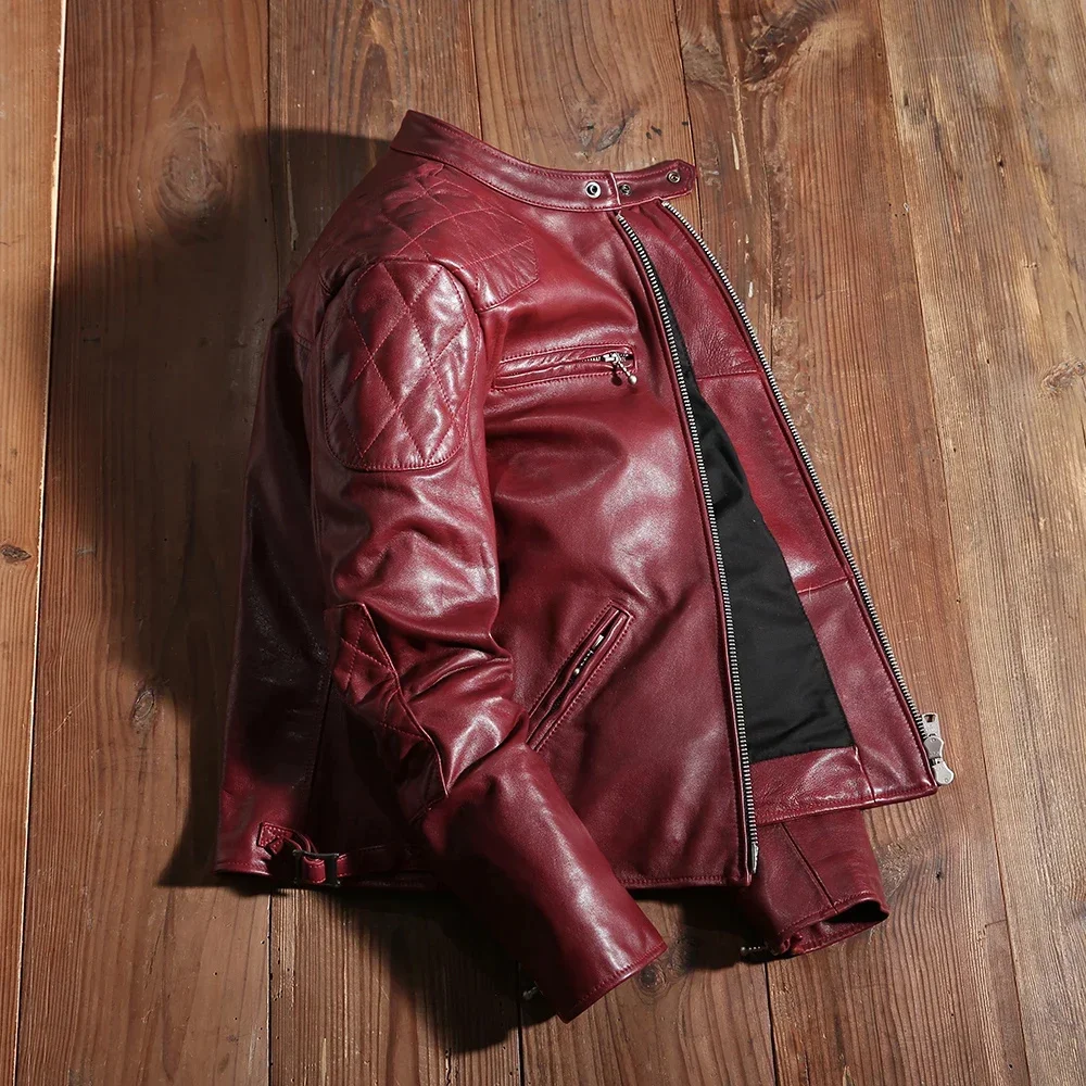 2025 New Red Motorcycle Biker Leather Jacket Genuine Spring and Autumn Coat Slim Quality Sheepskin Soft Clothes