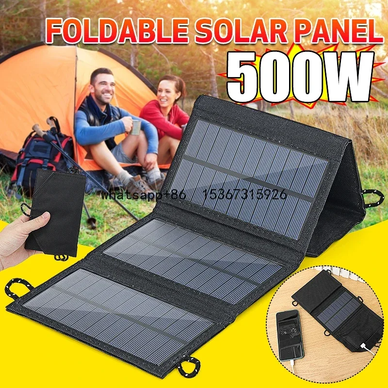 

Foldable Solar Panel 500W Portable Solar Panels Fast Charger USB 5V DC Full Power Solar Panel Mobile Power Bank For Camping