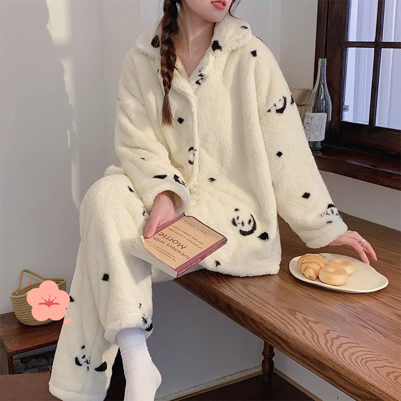 المرجان الصوف المرأة منامة الخريف الشتاء الفانيلا نموذج جديد الحلو فتاة الوجه الدفء Homewear رشاقته بيجامة مجموعة دعوى #3