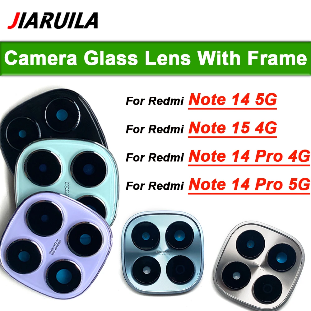 1Pcs Black Rear Back Camera Glass Lens With Frame For Xiaomi Redmi Note 14 Pro 4G 5G Note 15 4G Camera Glass With Adhesive