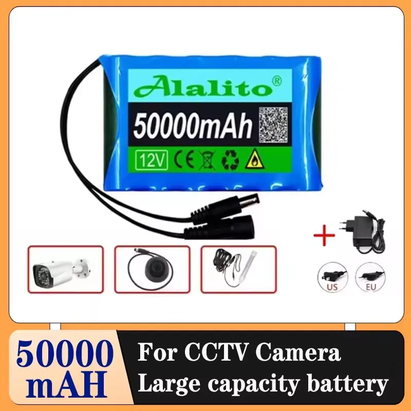 

2026 New 3S2P 12V 50000mAh Portable Super Rechargeable Lithium Ion Battery Pack Capacity DC CCTV Cam Monitor +12.6v Charger