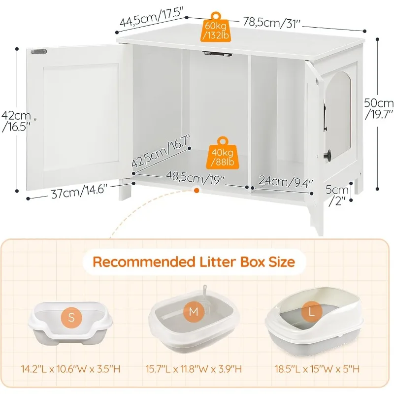 Caja de arena, muebles de caja de arena para gatos con divisor extraíble, muebles grandes de caja de arena oculta, casa de madera para gatos