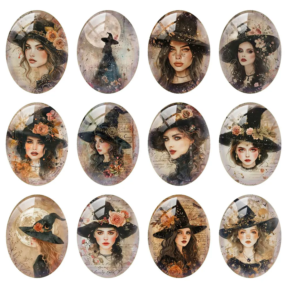 Random Mixed Round/Oval/Square Retro Floral Witch Wizard Read Photo Glass Cabochon Flatback Demo Cameo For Diy Jewelry Making