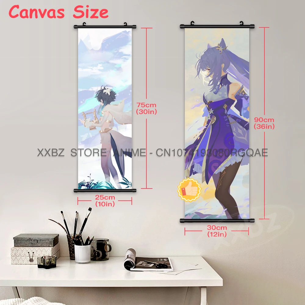 Genshin Impact Scroll Bild Poster Jean Leinwand Home Dekoration Wandkunst Kamizato Ayaka Anime Hängende Malerei Klee Ostergeschenk – Detail 5