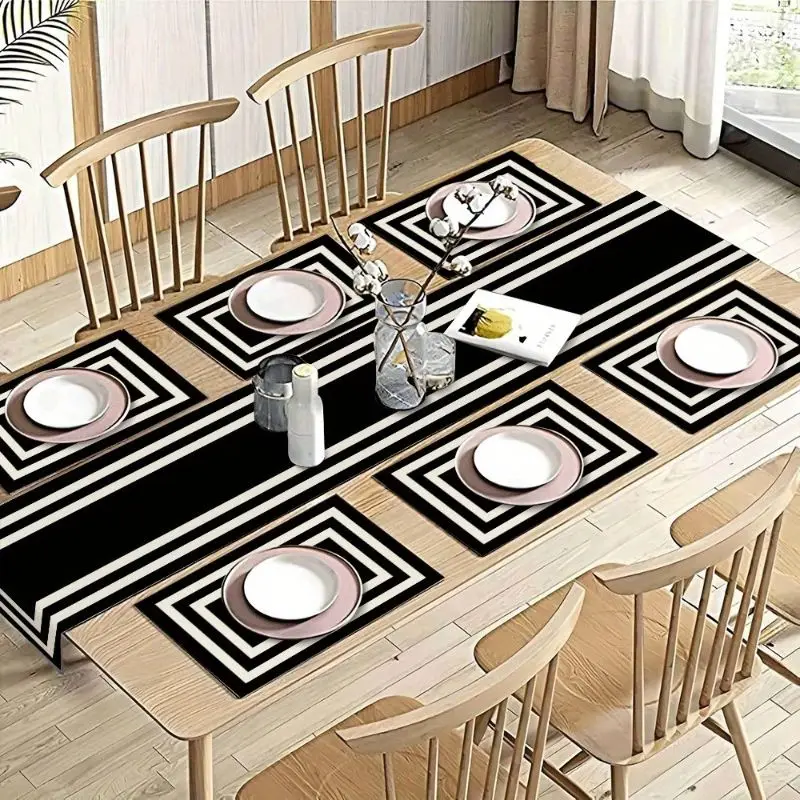 INS Light Luxury Minimalist Line Table Runner Placemats Set Waterproof Anti Slip Washable Kitchen Dining Table Mat