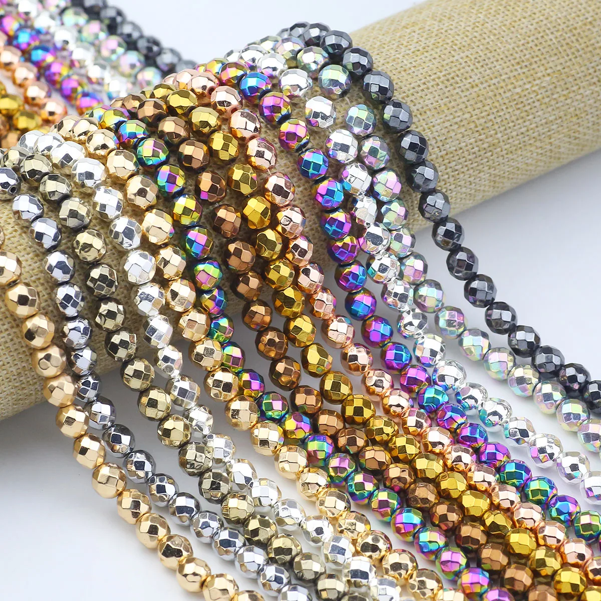 Round Cut Plating Hematite Natural Stone Spacers Loose Beads For Jewelry Making DIY Charms Accessories 2/3/4/6/8/10MM 40-180pcs
