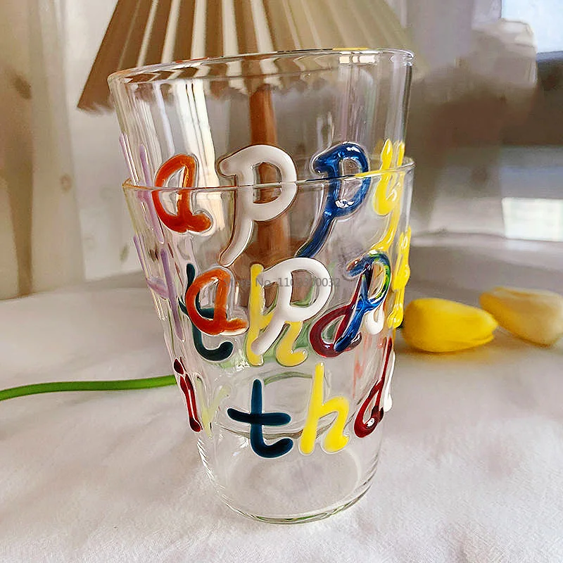 450ml Heat Resistant Glass with Colorful Letter Happy Birthday Smile Cocktail Cups  Coupes Wine Glass Wine Glass