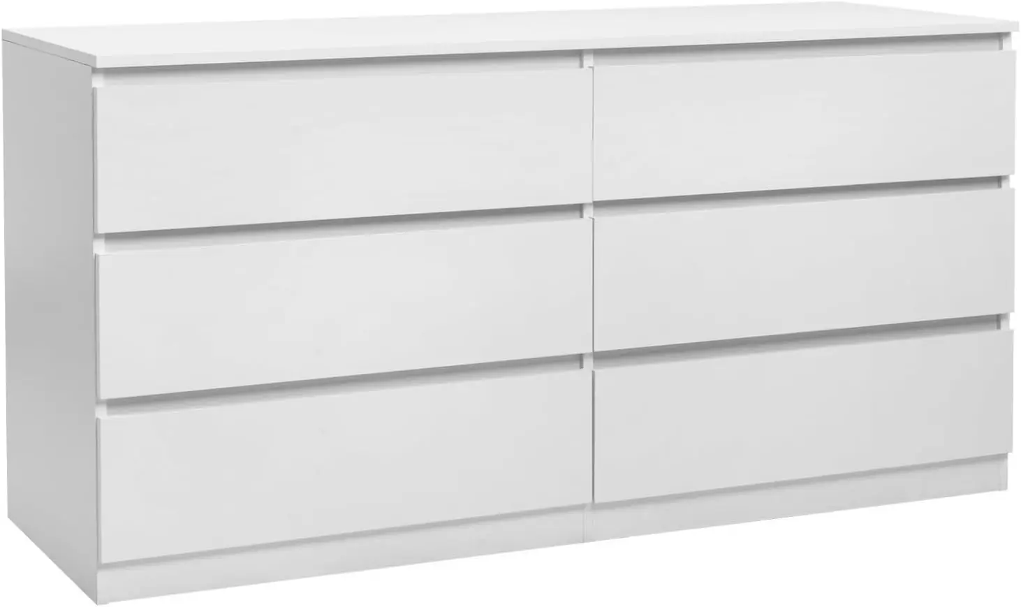 Karl home 6 Drawer Dresser, White Dresser Double Dresser Chest of Drawers, Wood Dressers for Bedroom with Cut-Out Handles, Long