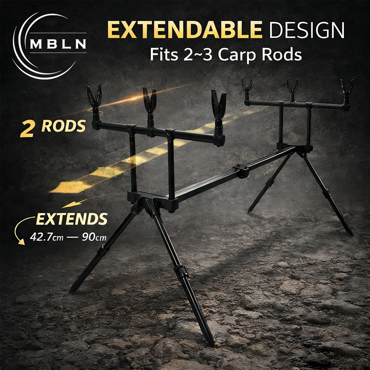 

Adjustable Aluminum Carp Fishing Rod Pod for 2–3 Rods, Extendable & Height Adjustable Tripod Stand, Foldable with Carry Bag