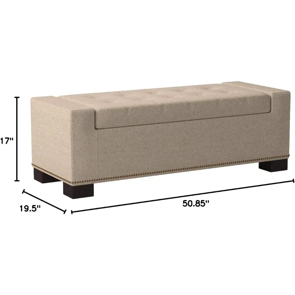 Stylish Fabric Storage Bed Stool with Studs for Bedroom Organization