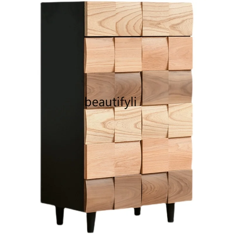 

North America Black Walnut Pure Solid Wood Entrance Cabinet Small Apartment Door Home Shoe Cabinet Quiet Wind Storage