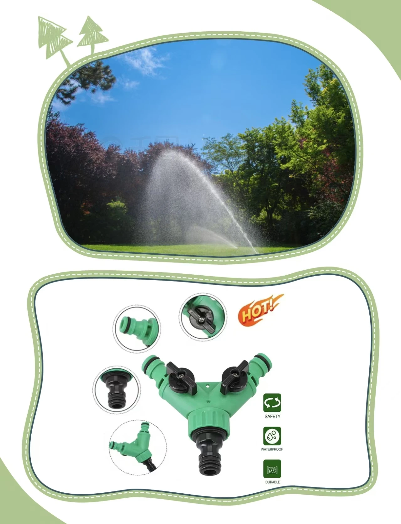 Garden Water Pipe Connectors Pipe Adapter Y Shape Hose Splitter Valve Three Way Plastic Valve with Switch for Flower Planting