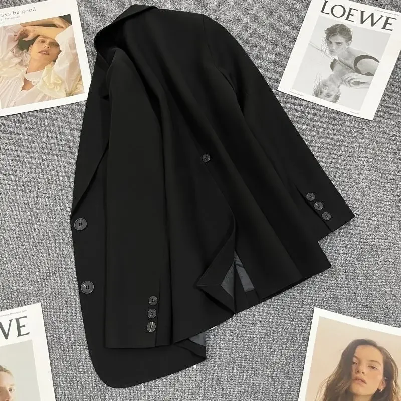 Blazer preto chique coreano feminino, senhora do escritório, casacos de peito único, jaqueta de manga longa, roupas de marca de alta qualidade, primavera e outono