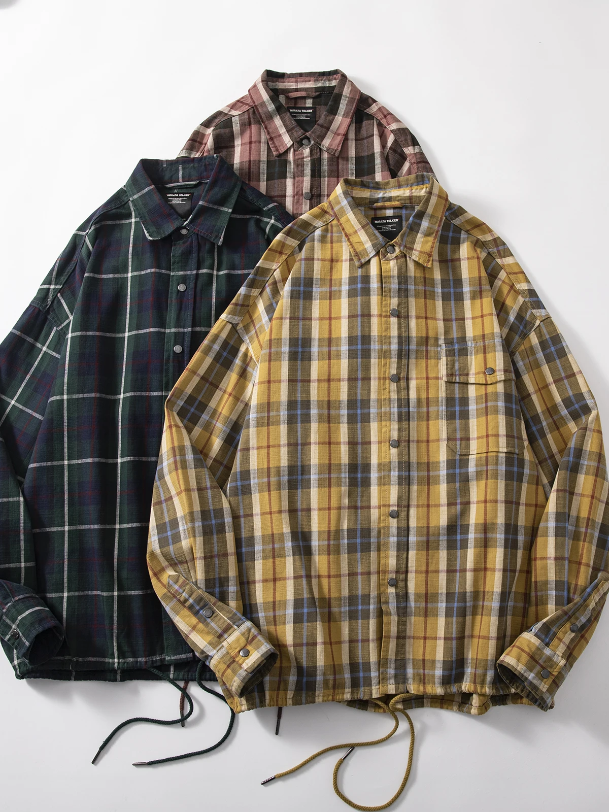 

Осенняя новая японская ретро клетчатая рубашка с длинными рукавами и лацканами, мужская уличная рубашка из 100% хлопка, повседневные свободные блузки, тонкая куртка