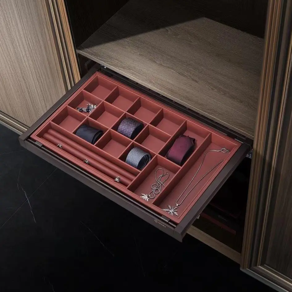 رف السراويل، إطار تلسكوبي قابل للسحب، خزانة الملابس، سلة سحب منزلية، رف السراويل من نوع الدرج، مجوهرات جلدية مثبتة على الجانب #3