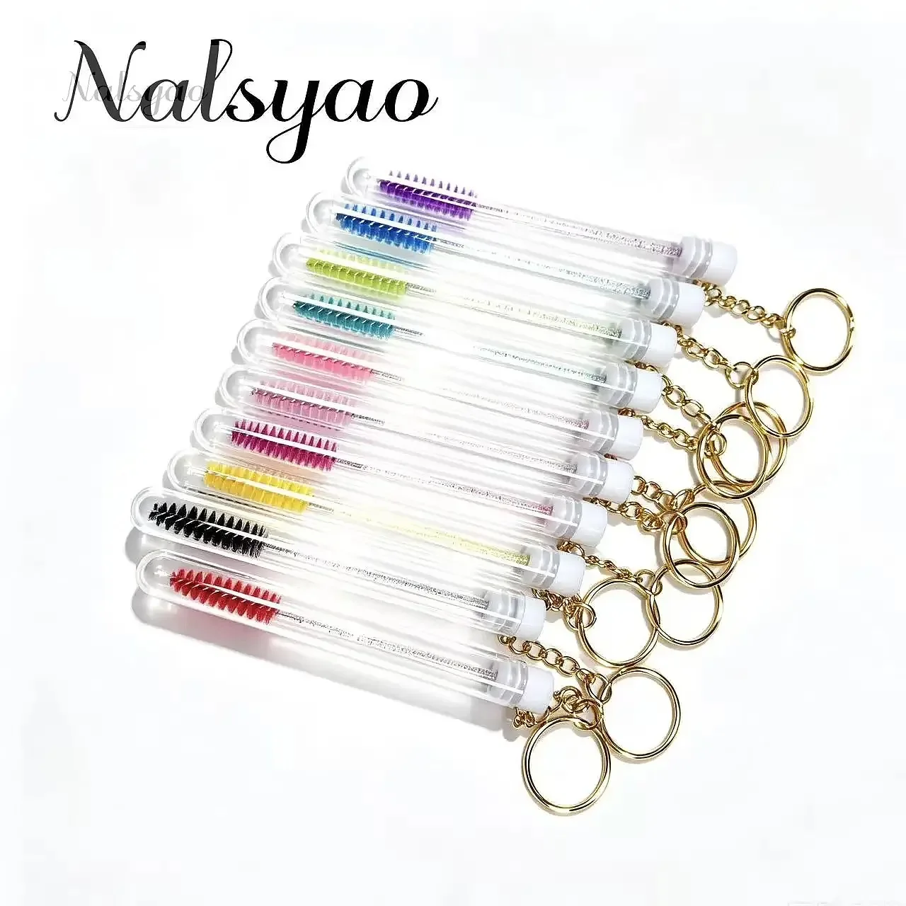 10 Pcs Mascara Tools Tube Eyelash Brush With Gold Keychain Glitter Wand For Women Lash Extension Micro Comb Container Makeup