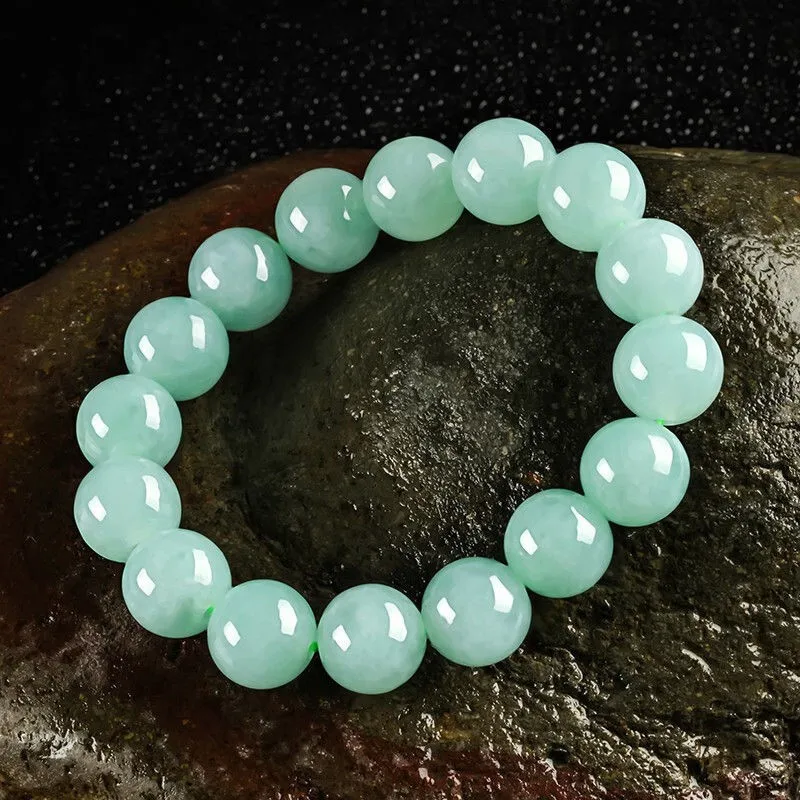 

Full Color Light Green round Beads Female Male Myanmar Jade Bead Bracelet