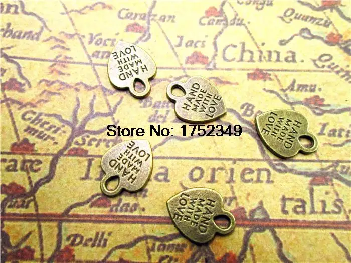 

175pcs Heart Hand Made With Love Tibetan Bronze Tone Heart Charms Pendants 2 Sided 15x12mm