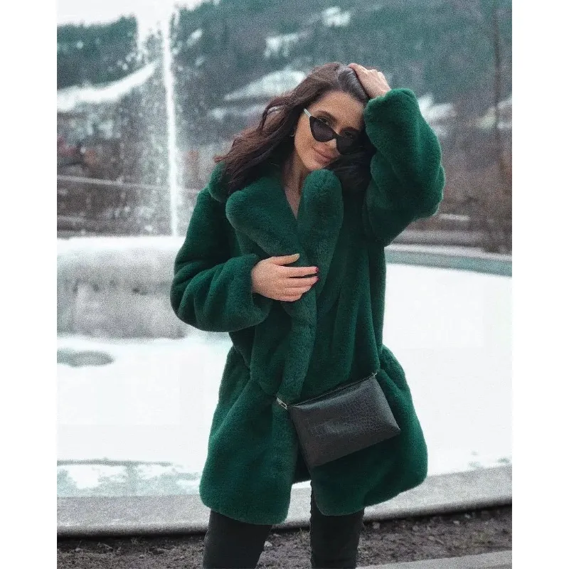 

Overcoat, Lapel Fluffy Jacket, Female Outerwear, Fuzzy Top Women's Mid Long Faux Fur Coat, Winter Plush Jacket, Plus Size 2025