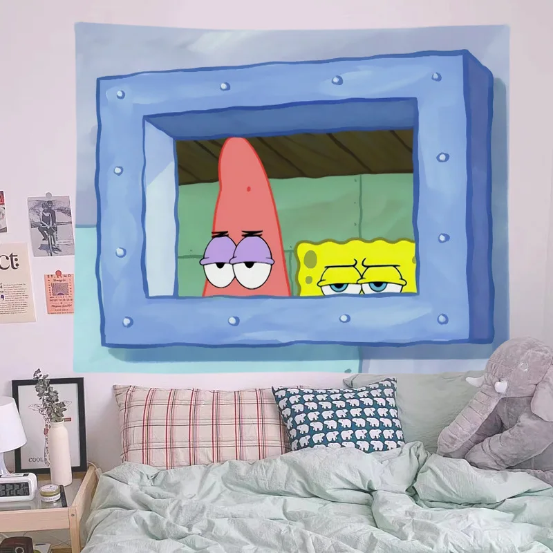 SpongeBob Patrick Star Tapestry Wall Hanging Home Dormitory Bedroom Study Decor Cartoon Cute Background Cloth Decorative Blanket