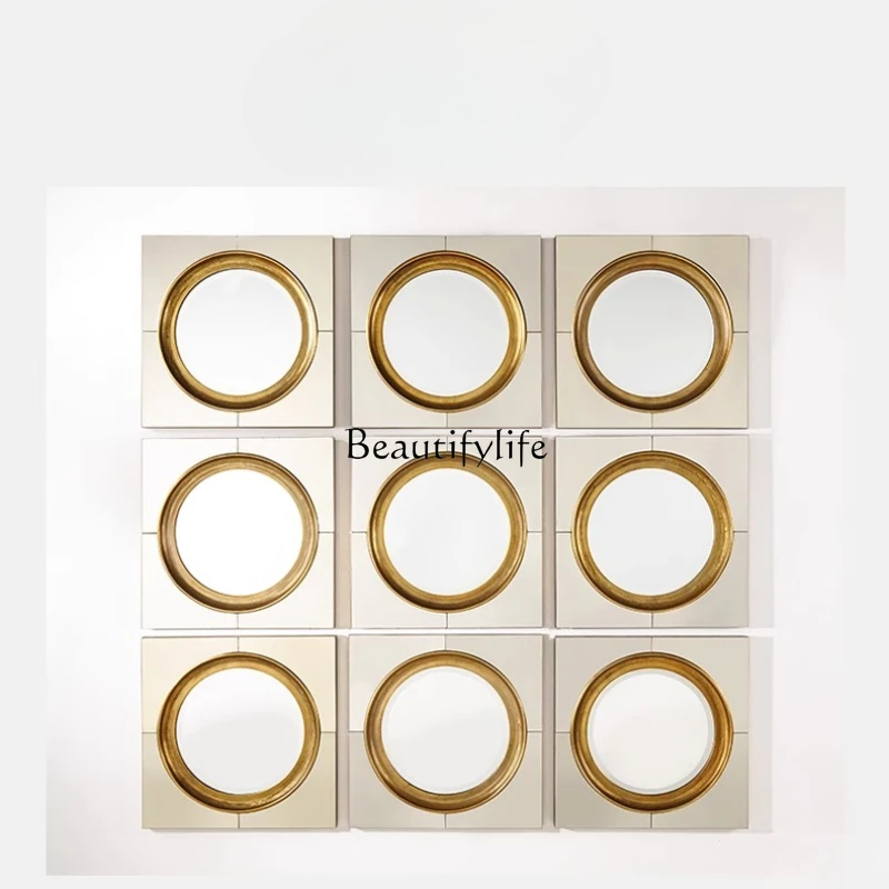 

French decorative mirror light luxury wrought iron square mirror hanging on the wall