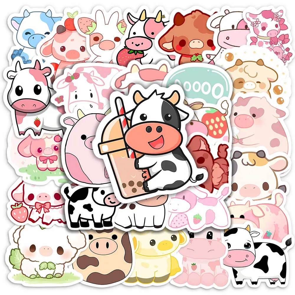 Cute Cartoon Pink Cow Stickers Animal DIY Kids Toys Gift Decorative Decal for Scrapbook Laptop Phone Luggage Bottle Waterproof