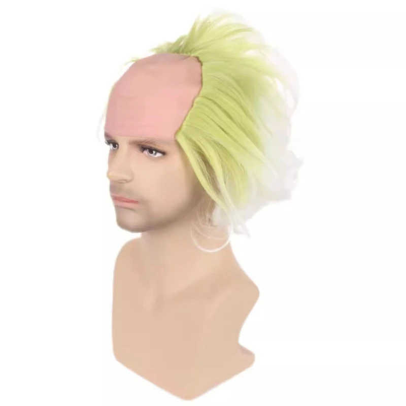 652f شعر مستعار أخضر مع أصلع أصلع أصلع مجعد البصلح الباروكي Cosplay Party Party