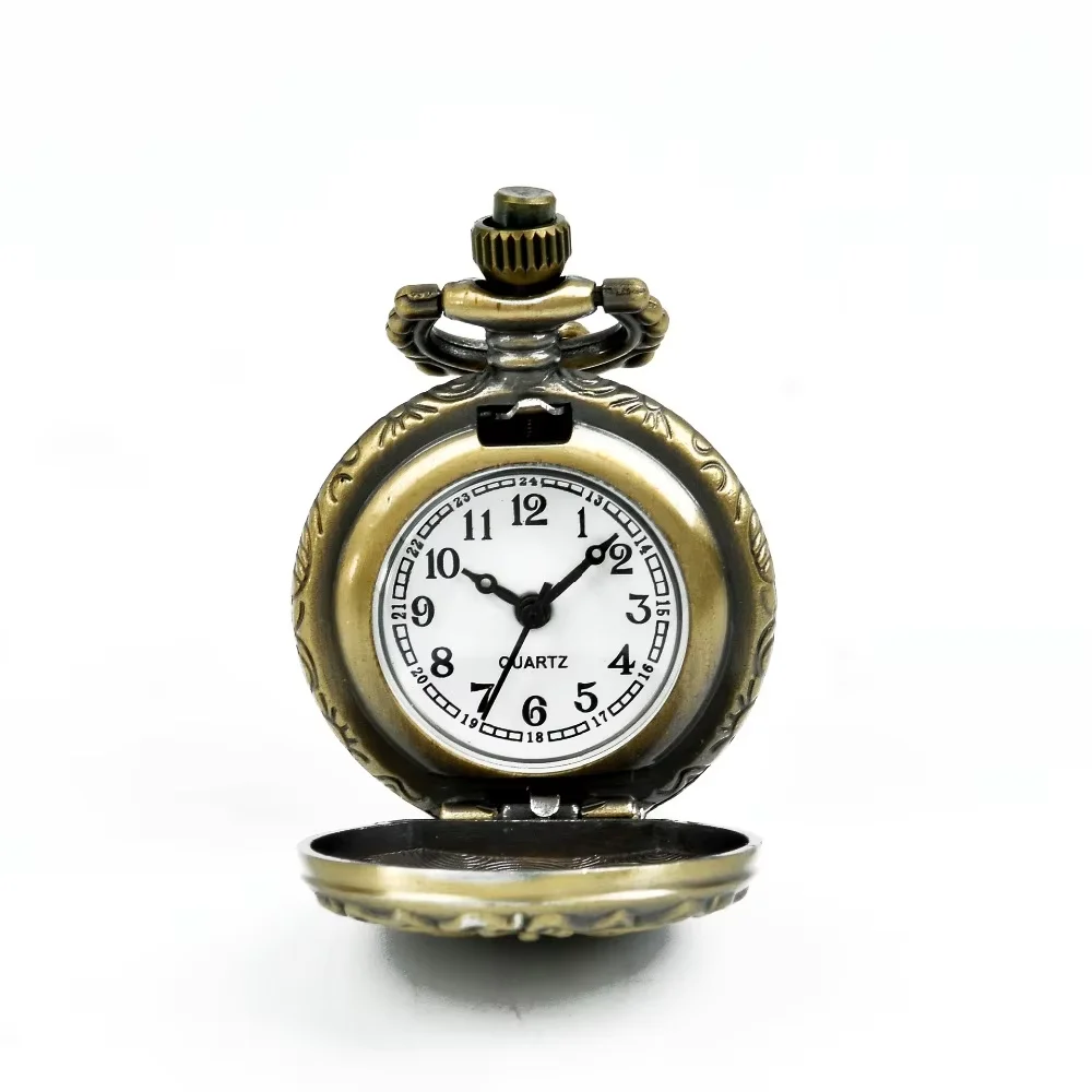 Retro Alloy Butterfly Quartz Pocket Watch With Chain Vintage Carved Round Necklace Girls