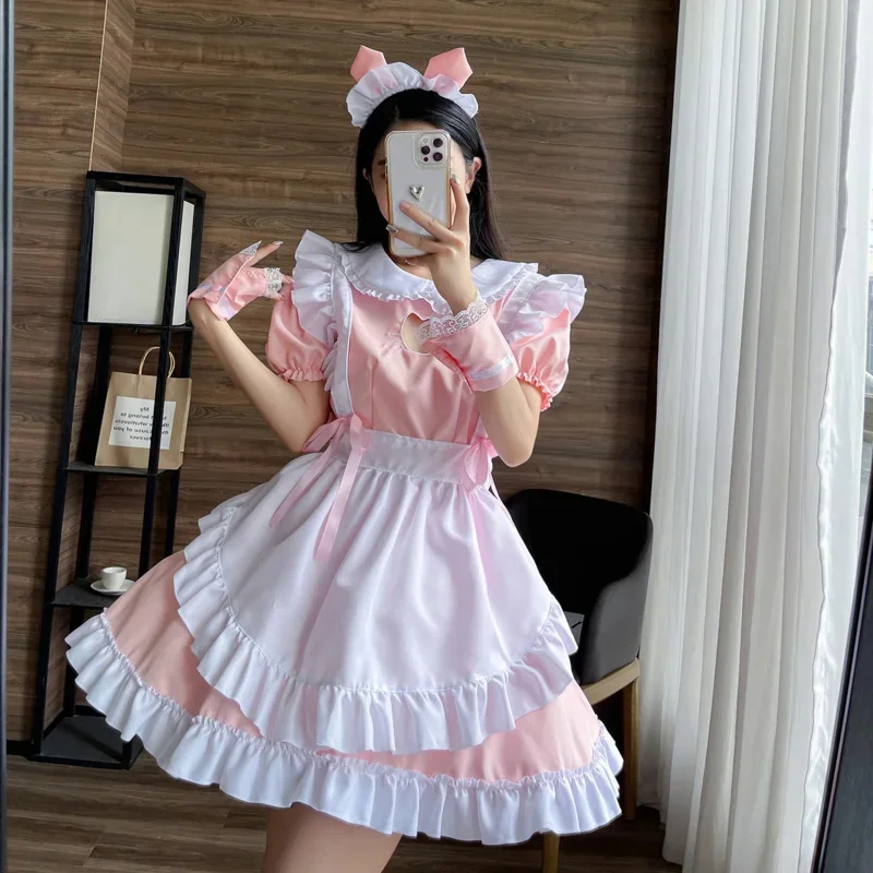 Hollow Out Embroidered Cat Dress Cute Lolita Costumes Girls Women Lovely Maid Cosplay Costume Performance Hallowee MN3