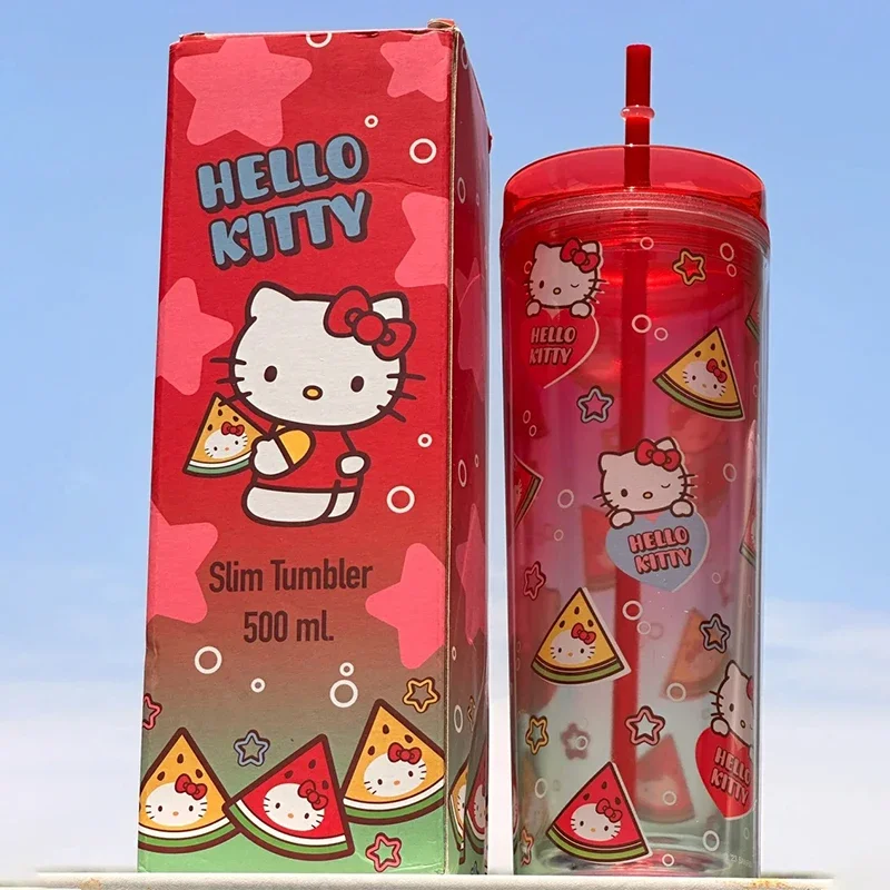 

Hello Kitty Straw Cup 500ml Large Capacity High Appearance Plastic Cup Anime Surrounding Portable Outdoor Accompanying Cup Gift