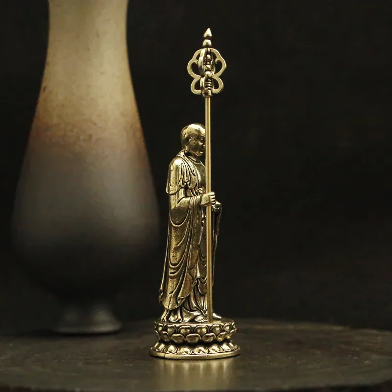 Neue Messing-Ksitigarbha-Bodhisattva-Figur Desktop Zen-Dekoration Kleine Feng-Shui-Statue für Büro und Wohnzimmer – Detail 5