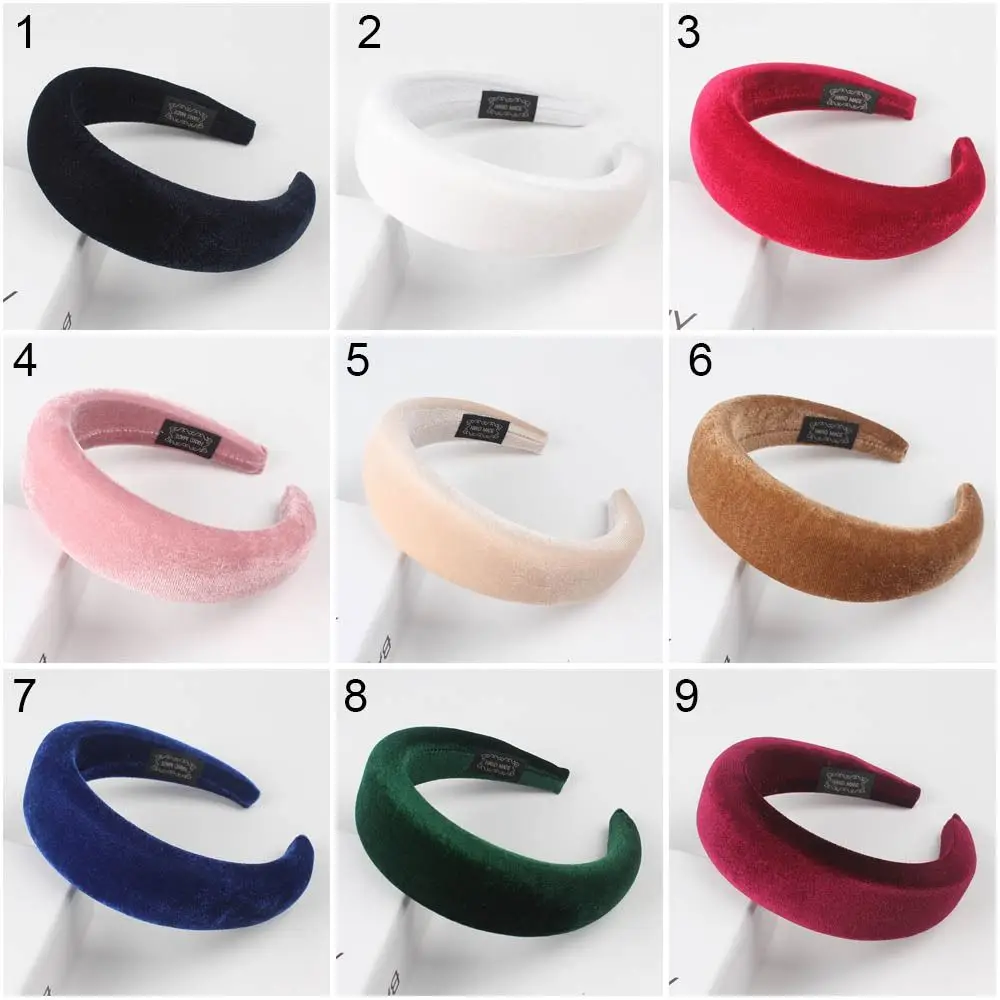 Women\'s Velvet Headband Padded Hairband Wide Sponge Hair Hoop Band Accessories