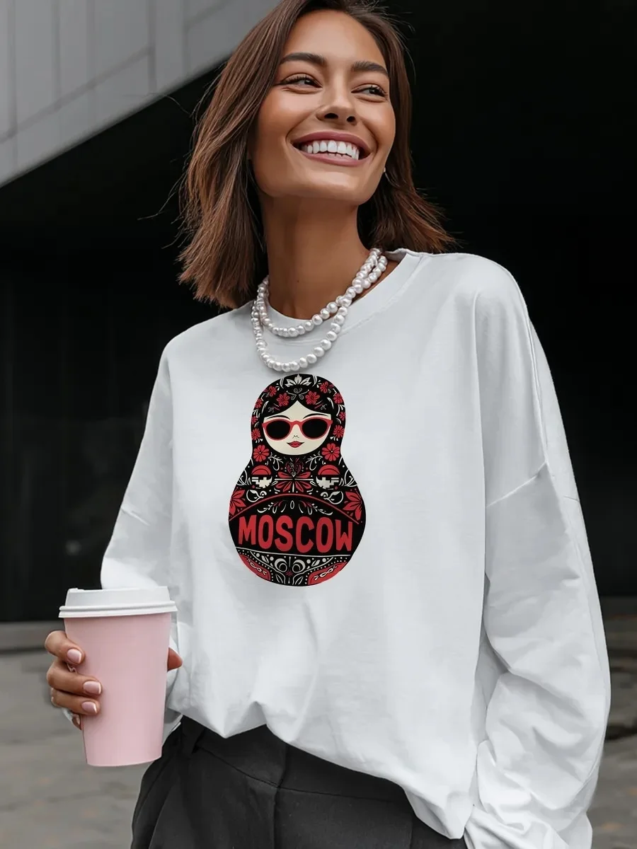 Faionable los bedrukt rond Ne Long Sve T-shirt Casual top Comfortabele pasvorm Damessweatshirt Herfst seizoenskleding