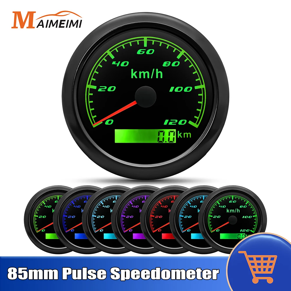30/60/120/200km/h Speedometer Odometer Gauge with 7 Colors Backlight 85mm Speed Meter Pulse Signal for Car Boat Marine 12V 24V