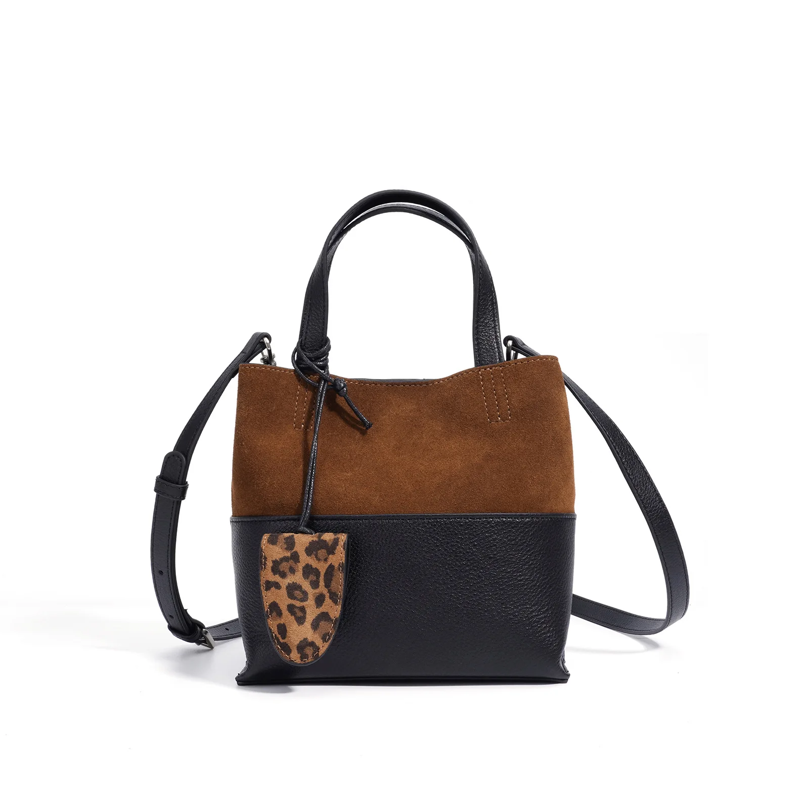 

Suede Leopard Print Bucket Bag Autumn Winter New Niche Design Vintage Spliced ​​Single-Shoulder Crossbody Bag Women's Handbag