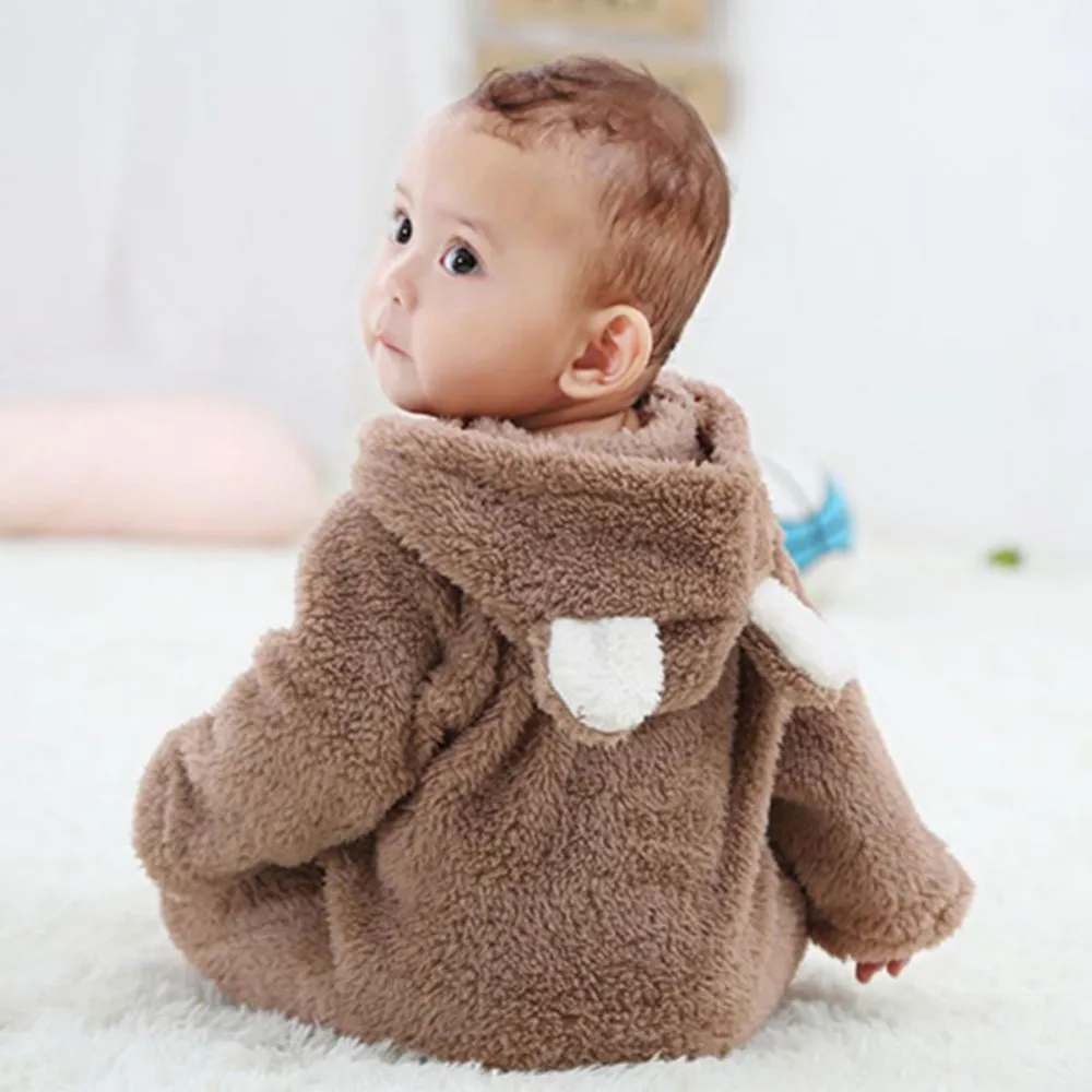 Baby Solid Flannel bodysuit for newborn boys girls 0-12M Long Sleeve Rompers with Bear Ear Winter Warm Crawl Suit Kids Homewear