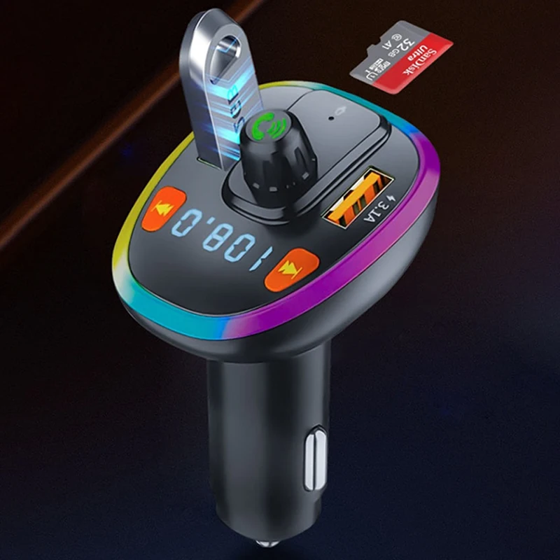 Car Charger Handfree FM Transmitter USB PD Fast Lights Receiver MP3 Vehicle Interior Audio Luminous Player For Truck Automobile