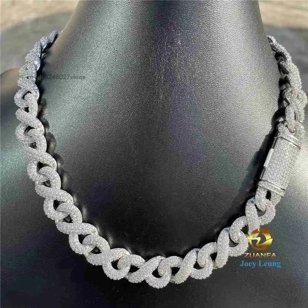 18mm Width 925 Silver Mens Vvs Moissanite Diamond Fully Setting Miami Choker Cuban Link Chain