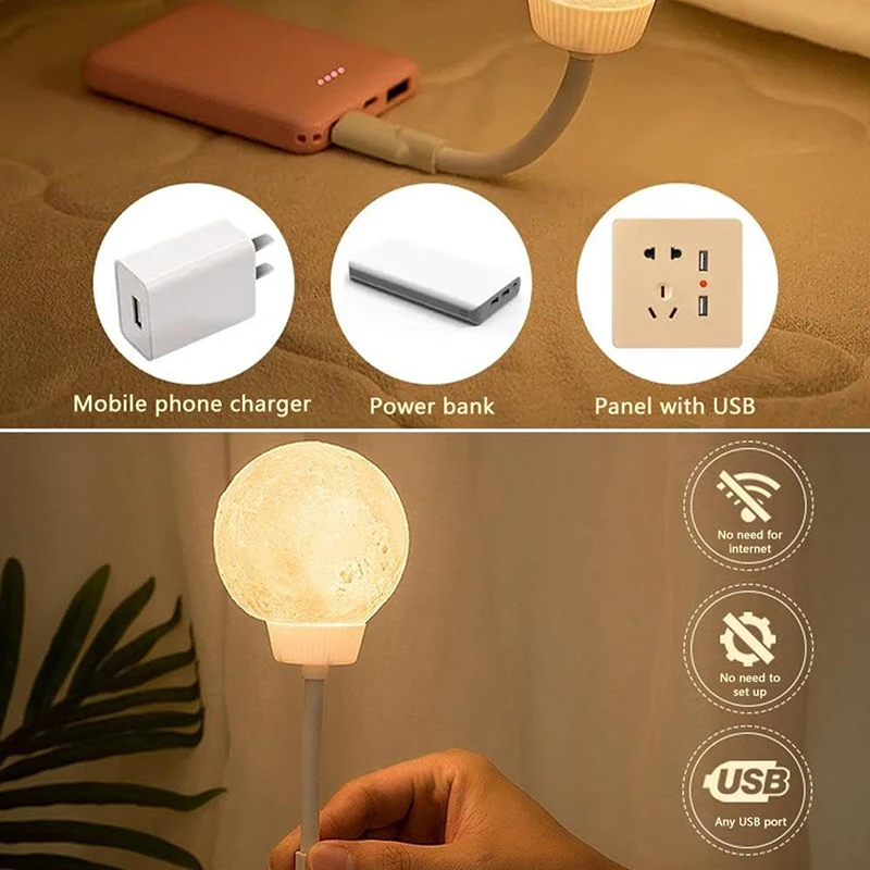 Nova lâmpada de poupança de energia usb plug-in em forma de lua luz noturna controlada por voz 3 modos de iluminação luz rotativa para casa quarto