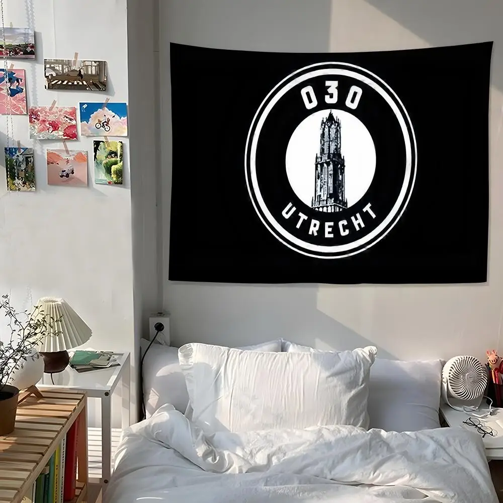 UTRECHT Black LOGO Tapestry Custom Living Bedroom Party Dormitory Interior Wall Bohemian Decoration Attached Clip