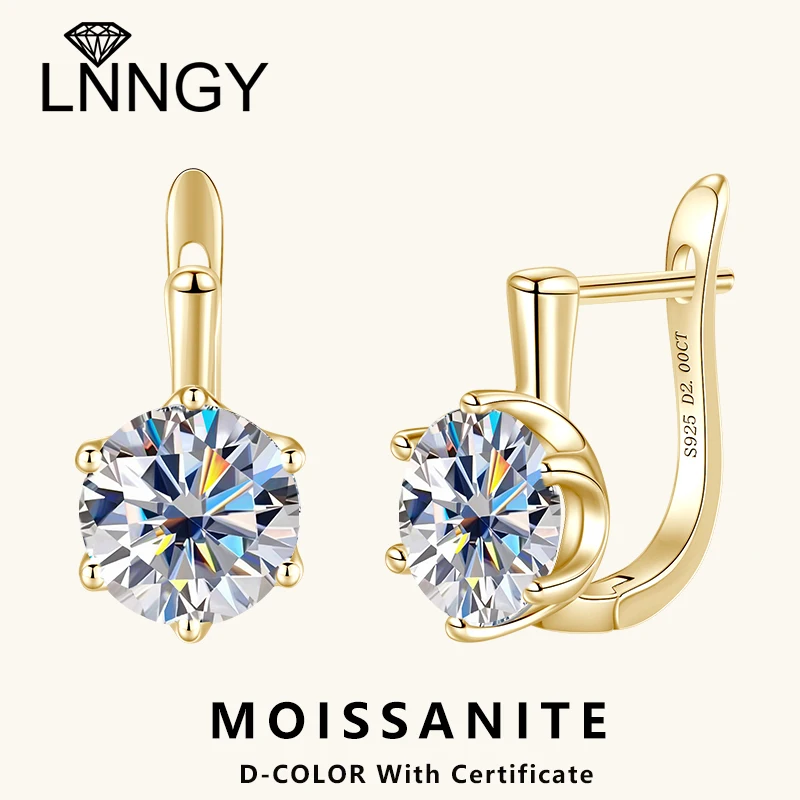 

Lnngy Oorbellen Zilver 925 Sterling Silver 6 Prong Hoop Earring Sparkling 8mm 2.0ct Moissanite Huggie Earring For Women Gift