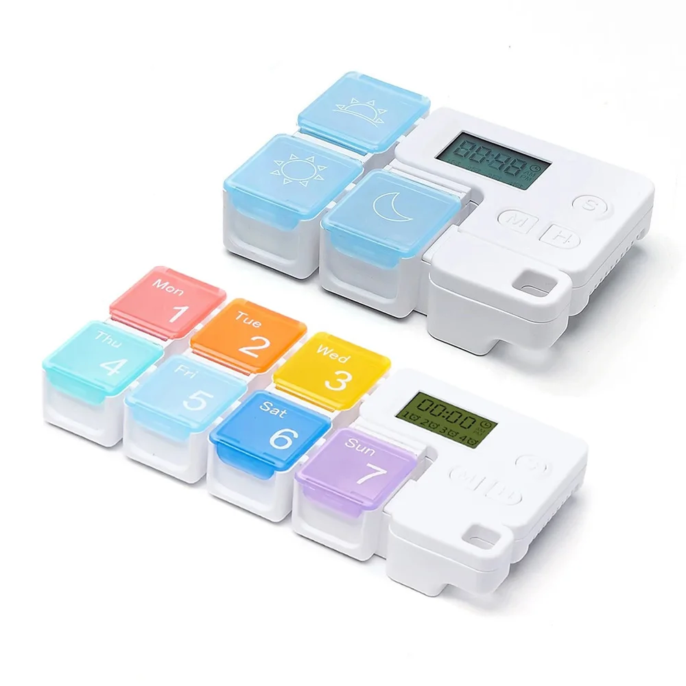 Drug Storage Alarm Box Daily Weekly Pill Drug Container Electronic Medicine Timing Alarm Box Reminder Smart Pill Cases Splitters