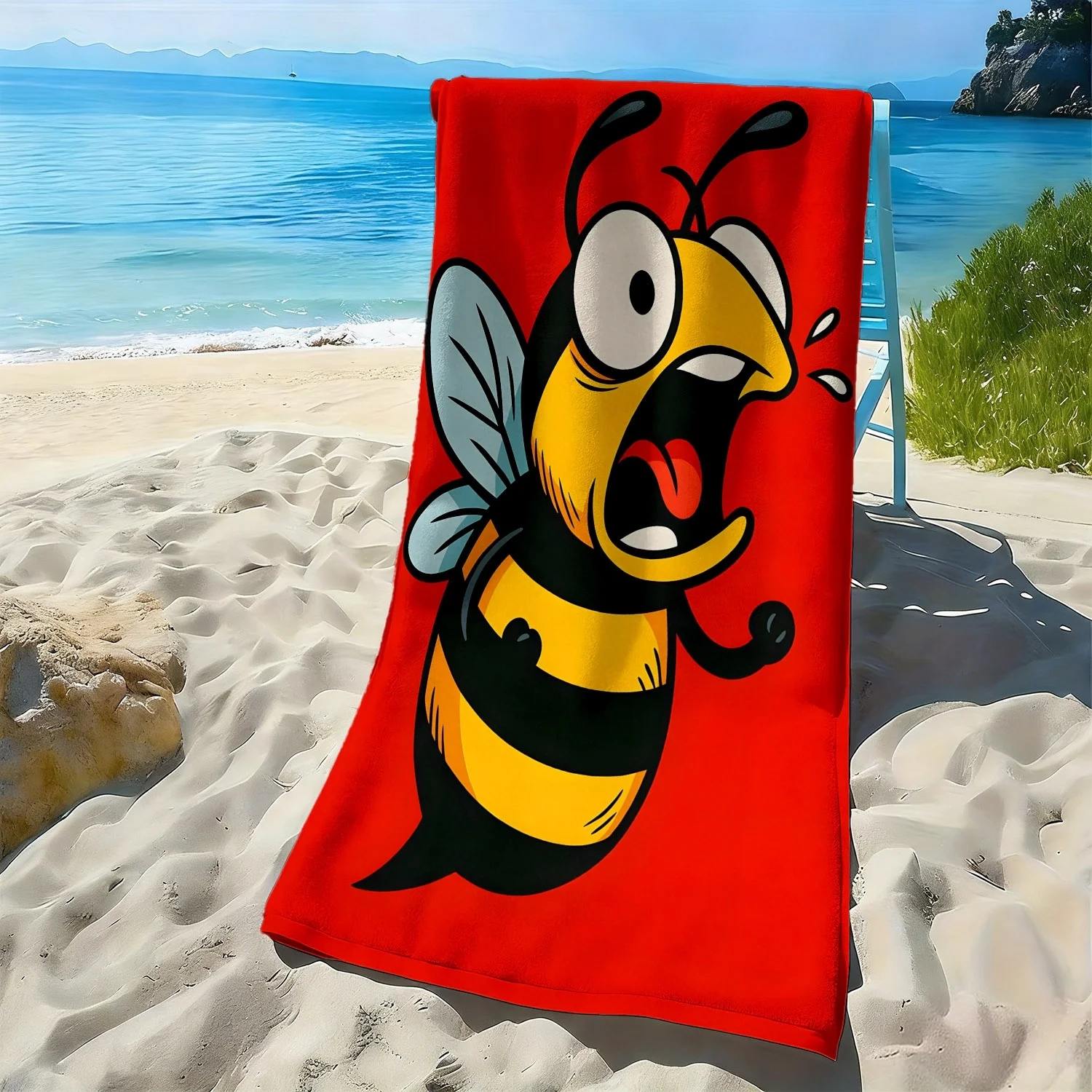 Cartoon bee - Fun insect pattern polyester microfiber beach towel is highly absorbent, suitable for swimming and beach outings