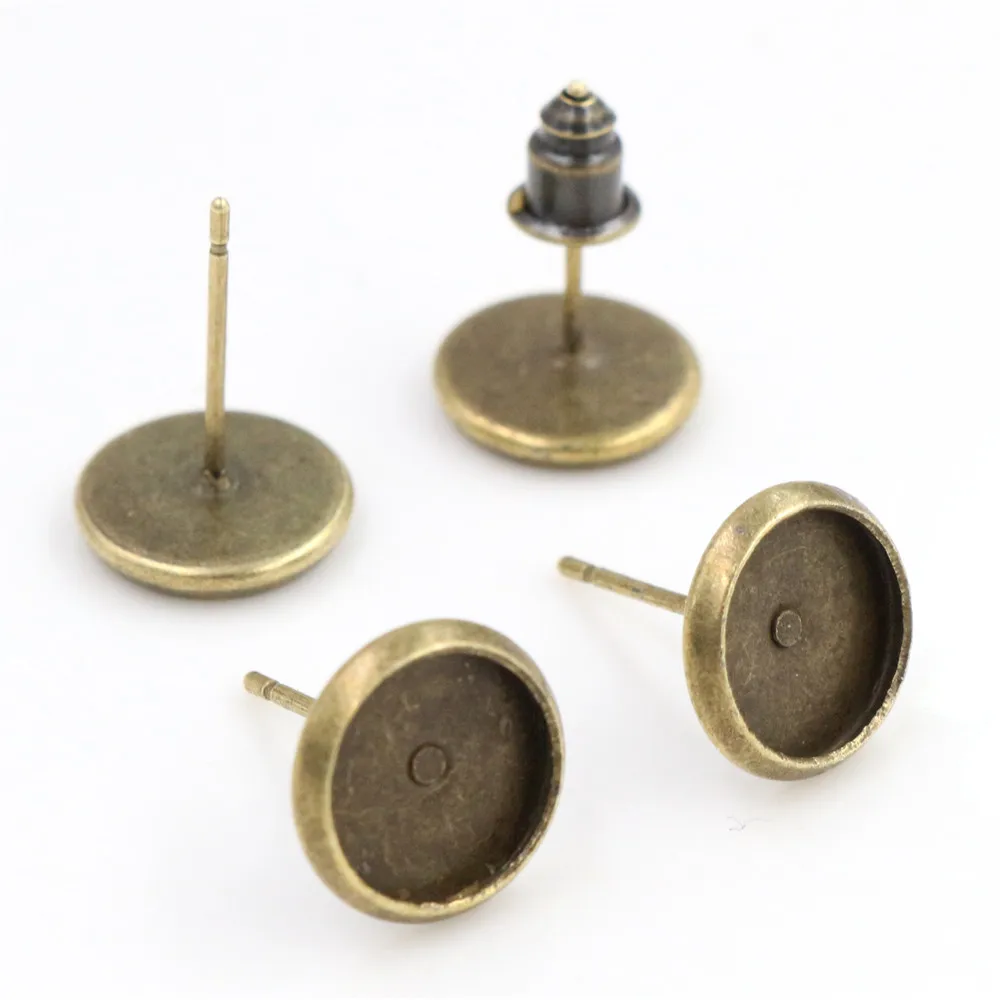 6mm 8mm 10mm 12mm 50pcs/Lot  8 Colors Plated Stainless Iron Earring Studs(with Ear plug) Base,Fit 6-12mm Glass Cabochons