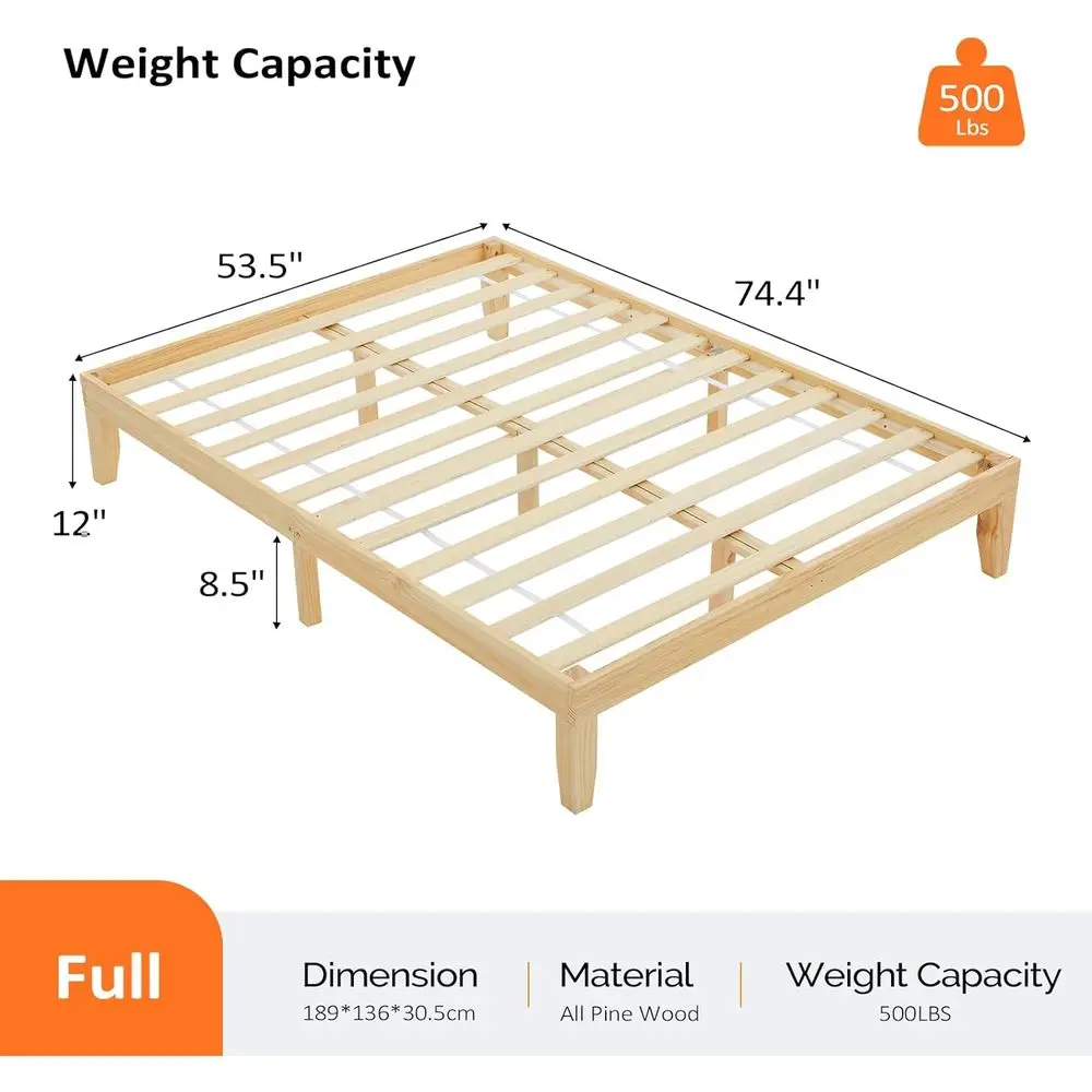 Vingli 12 Sturdy Kids Full Bed Frame with Storage, Minimalist Design, No Box Spring, Easy Assembly, Natural Oak Finish