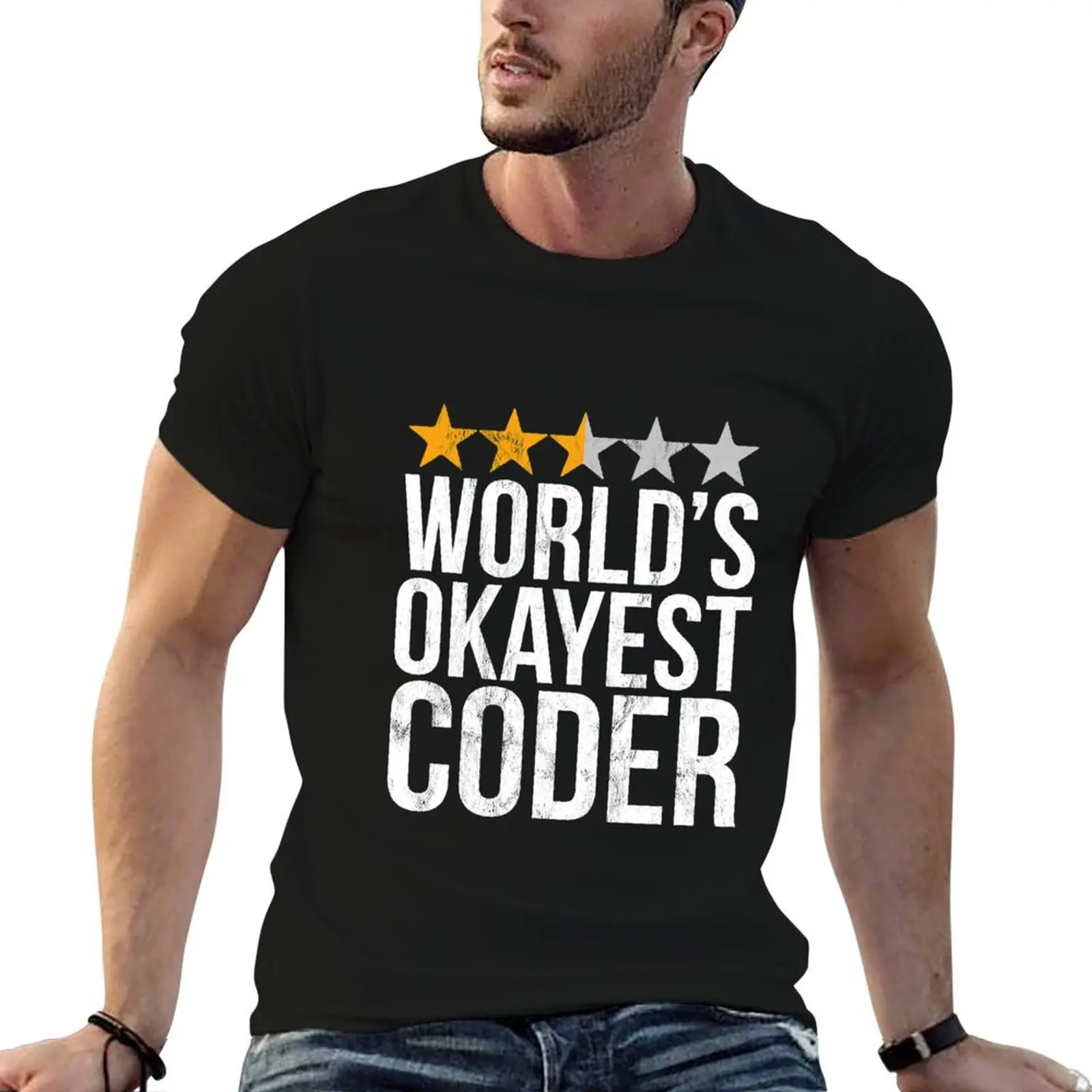 Funny Coding Worlds Okayest Coder T-Shirt Classic Basic Casual T-Shirt